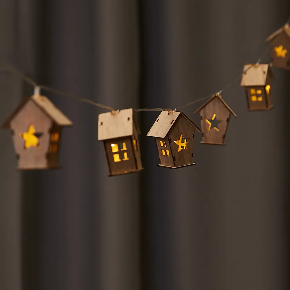 88943037 Электрогирлянда Деревянный домик 1 м теплый белый свет STLM-0951519 Santreyd  - Вид №10