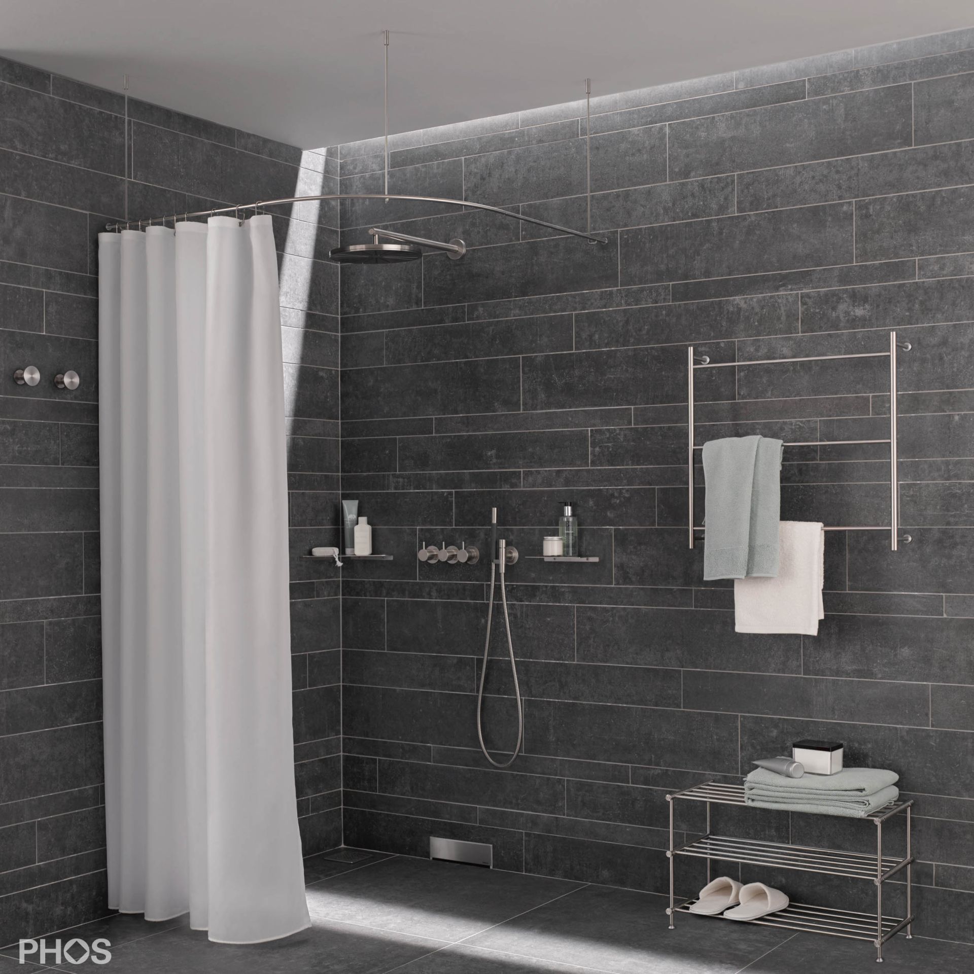 DSB500-850F Четверть круга штанги для душевой занавески с радиусом дуги 50 см, 85 x 85 см для крепления к потолку PHOS  - Вид №1