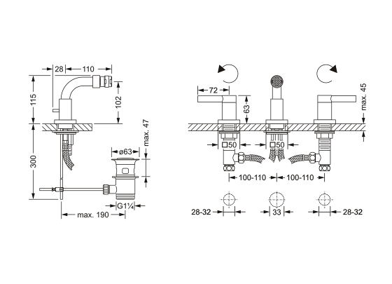 Смеситель для биде на три отверстия ½" JOERGER Charleston Square 634.30.100.000 - Вид №1