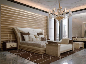 Кожаная двуспальная кровать с мягким изголовьем