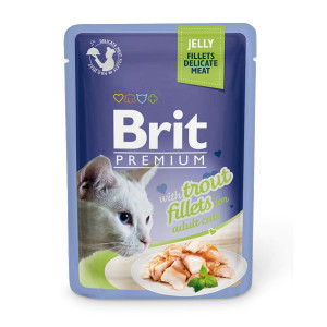 ПР0047471 Корм для кошек Premium Cat Jelly Кусочки из филе форели в желе пауч 85г Brit