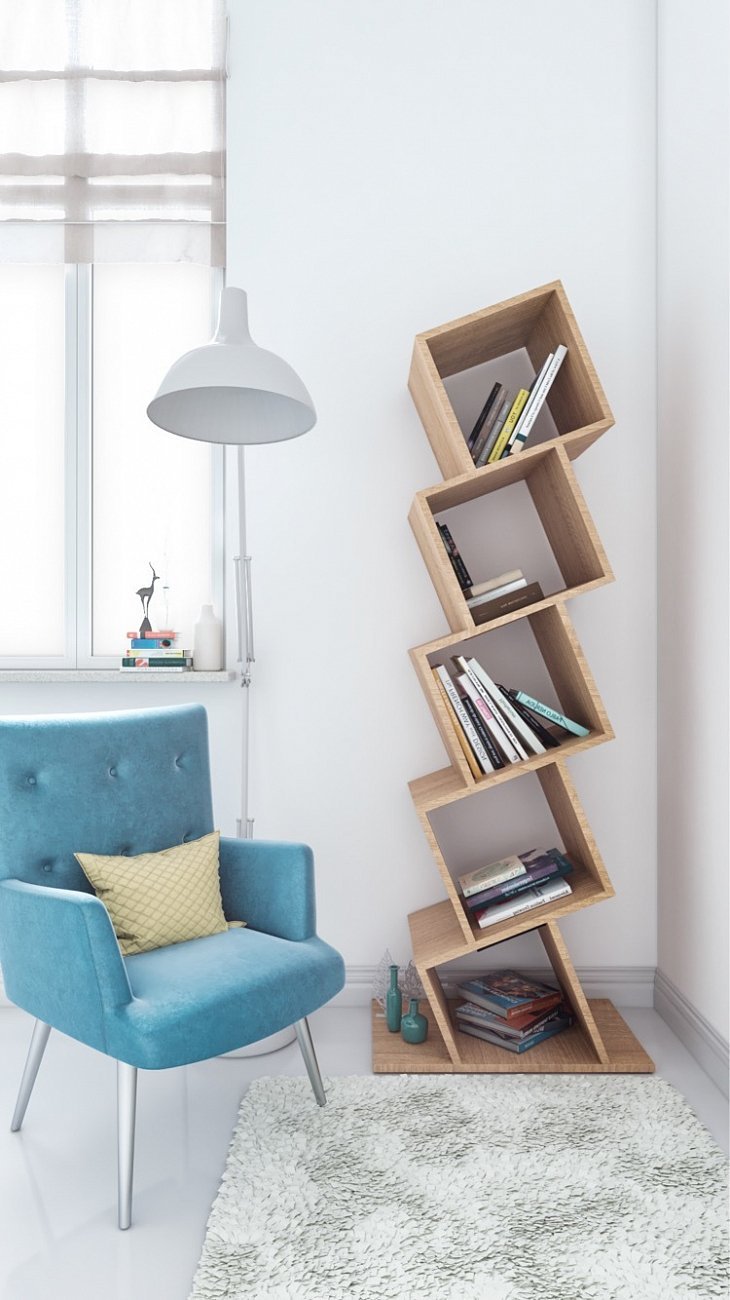 Стеллаж деревянный дизайнерский узкий дуб "Матрица на 4" от Odingeniy ODINGENIY СТЕЛЛАЖИ "МАТРИЦА" 178438 Бежевый  - Вид №1