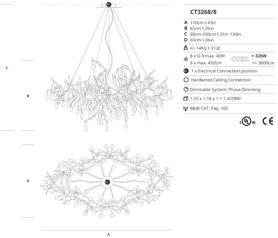 Serip Галогенный подвесной светильник из бронзы Bijout Ct3268/8 - Вид №2