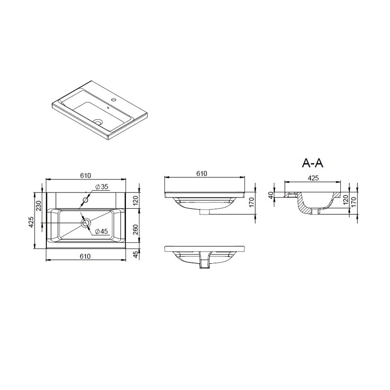 M90WCC0602WG Раковина мебельная керамическая 60 см встроенная цвет: белый глянец AM.PM Gem - Вид №2