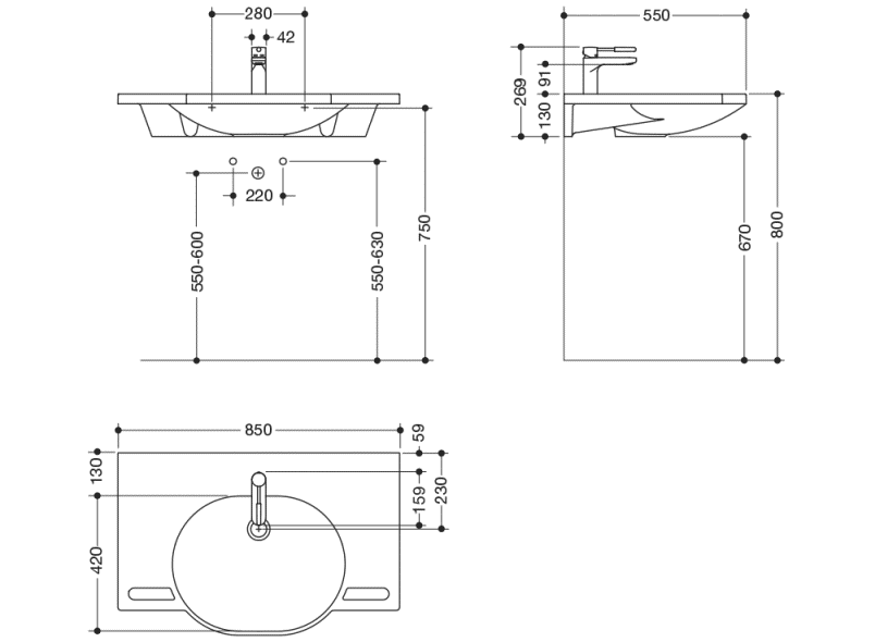 950.19.015 Комплект умывальника и смесителя HEWI Waschtische  - Вид №1