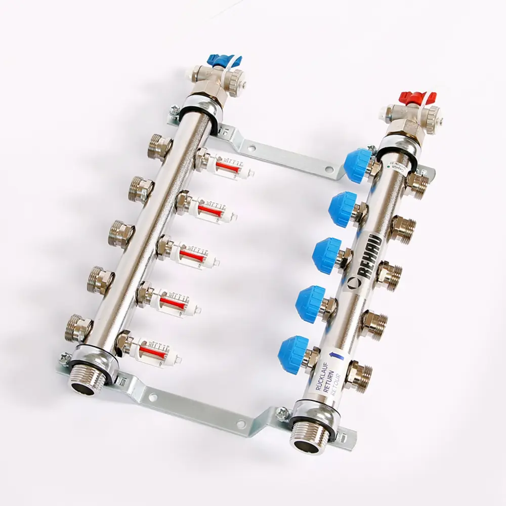 Коллекторная группа с расходомерами Rehau HKV-D 1"x3/4" 5 выходов нержавеющая сталь 83629335 STLM-2169335  - Вид №1