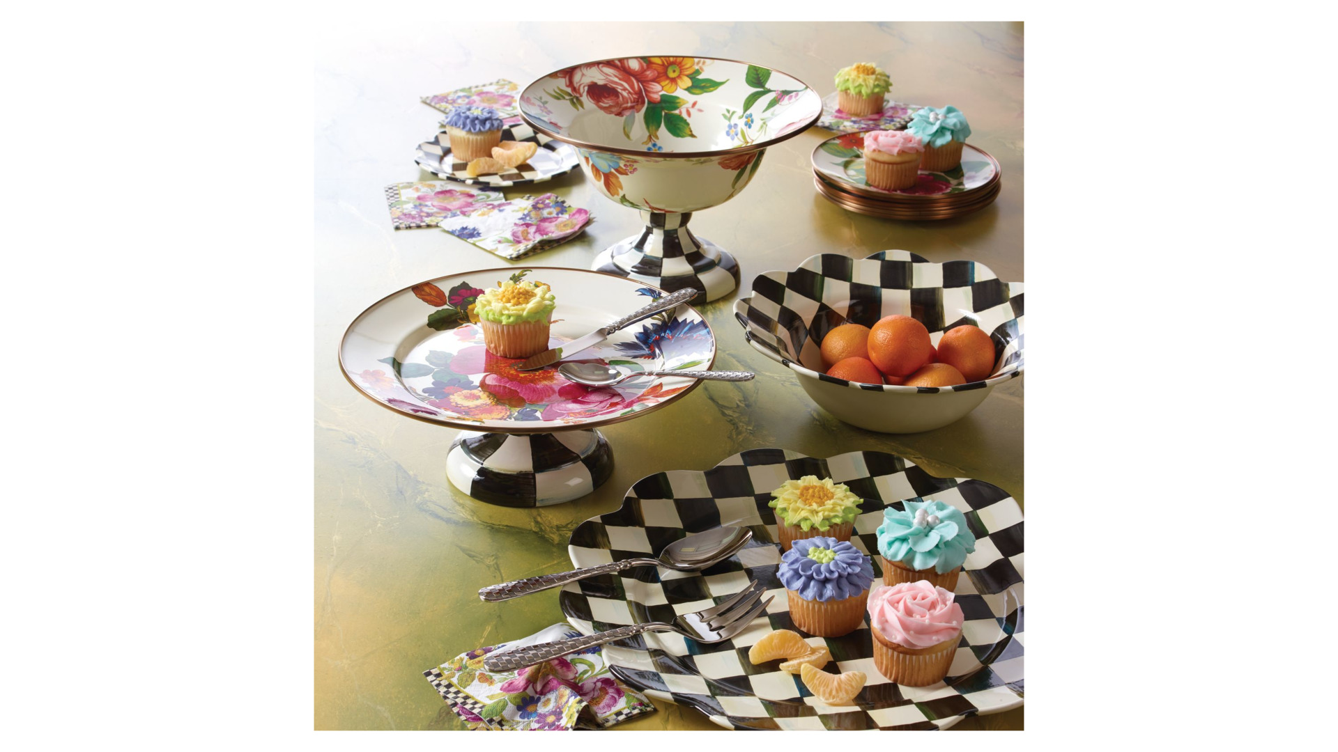 10654512 Mackenzie-Childs Блюдо сервировочное на подставке 30см (белое) Flower Market Сталь  - Вид №2