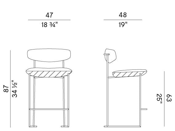 Табурет с металлическим каркасом и тканевым сиденьем Potocco Keel Light ARCH-00011598 - Вид №2