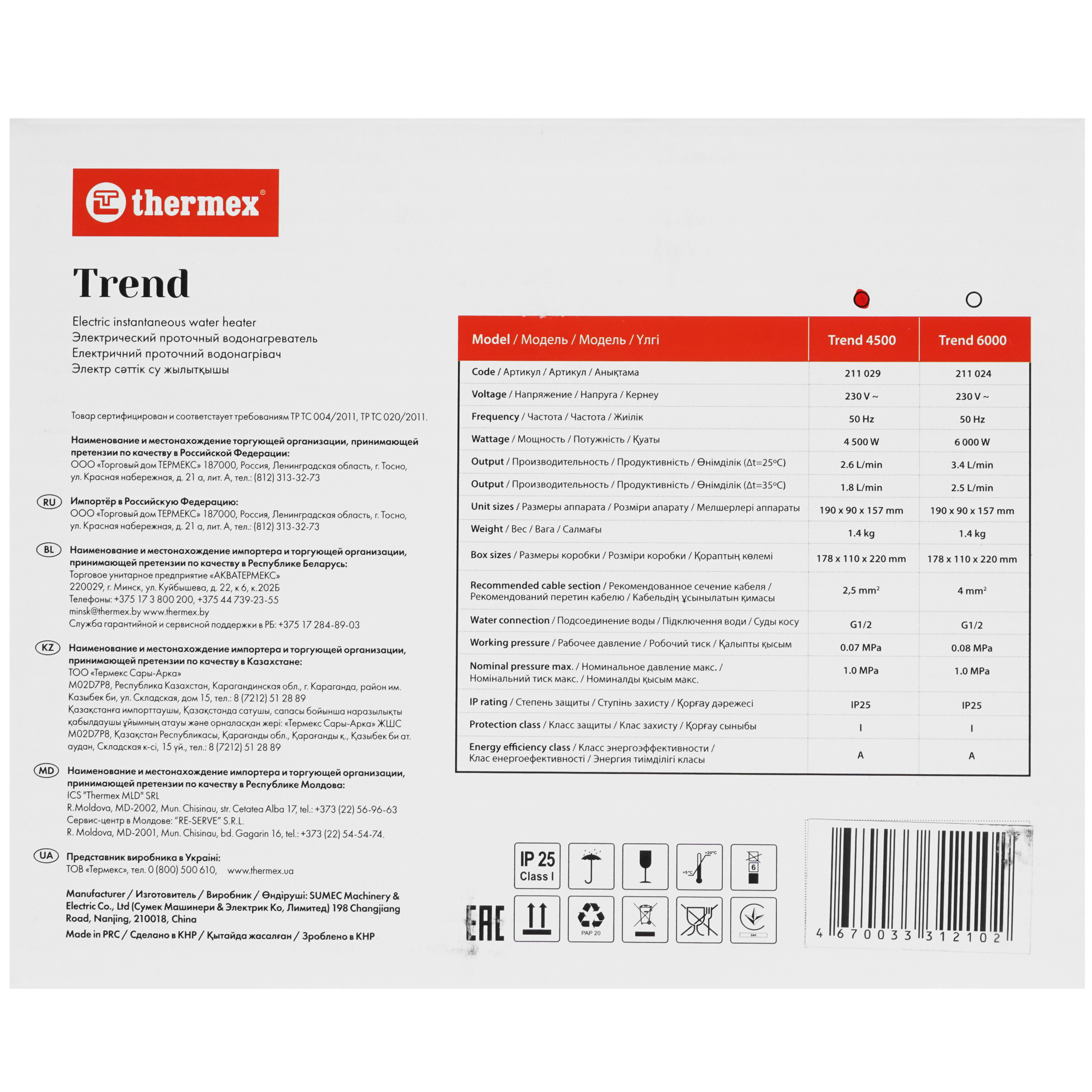 8167090 Водонагреватель электрический Thermex Trend 4500 STDN-0060108 - Вид №6