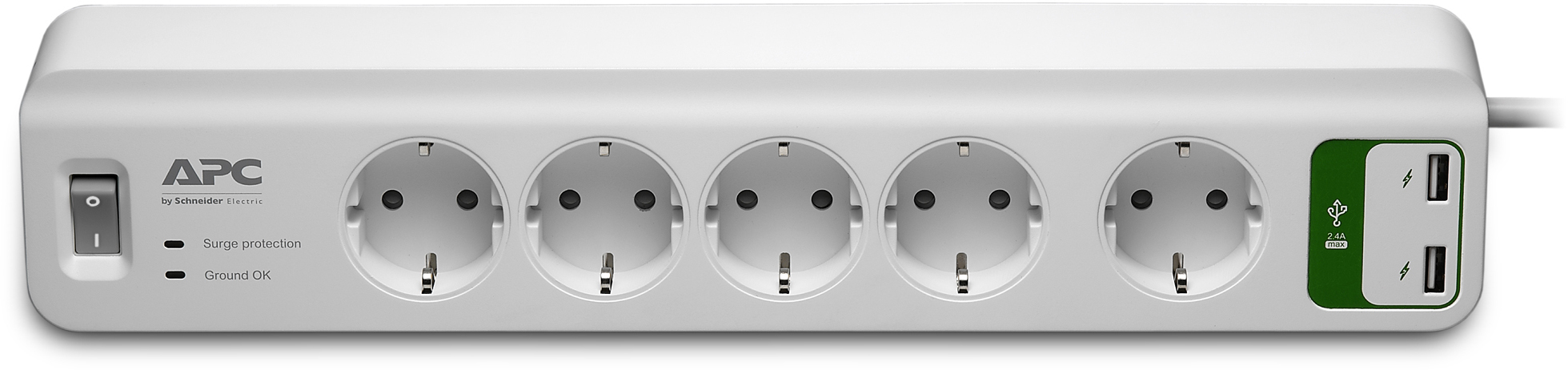 PM5U-RS Essential surgearrest 5 outlets with 5v, 2.4a 2 port usb charger 230v russia, 1.83m, 10a APC Santreyd 