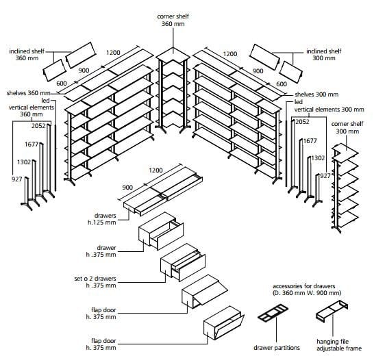 Алюминиевый модульный книжный шкаф Alias Aline ARCH-00100804 - Вид №3