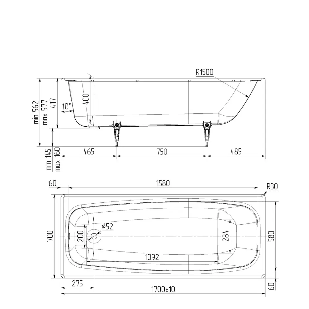 Santreyd Ресса — чугунная ванна 170×70 см с автономной установкой 82619564 ЛМ STLM-0031898 - Вид №4