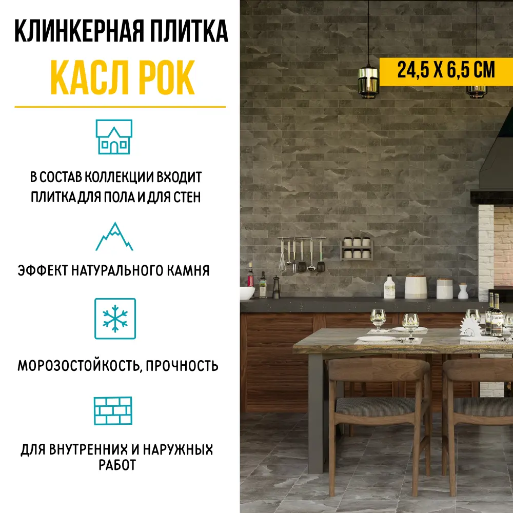 Плитка клинкерная Керамин Касл Рок 2 24.5x6.5 см 0.54 м² цвет серый Не применимо STLM-2037332 - Вид №7