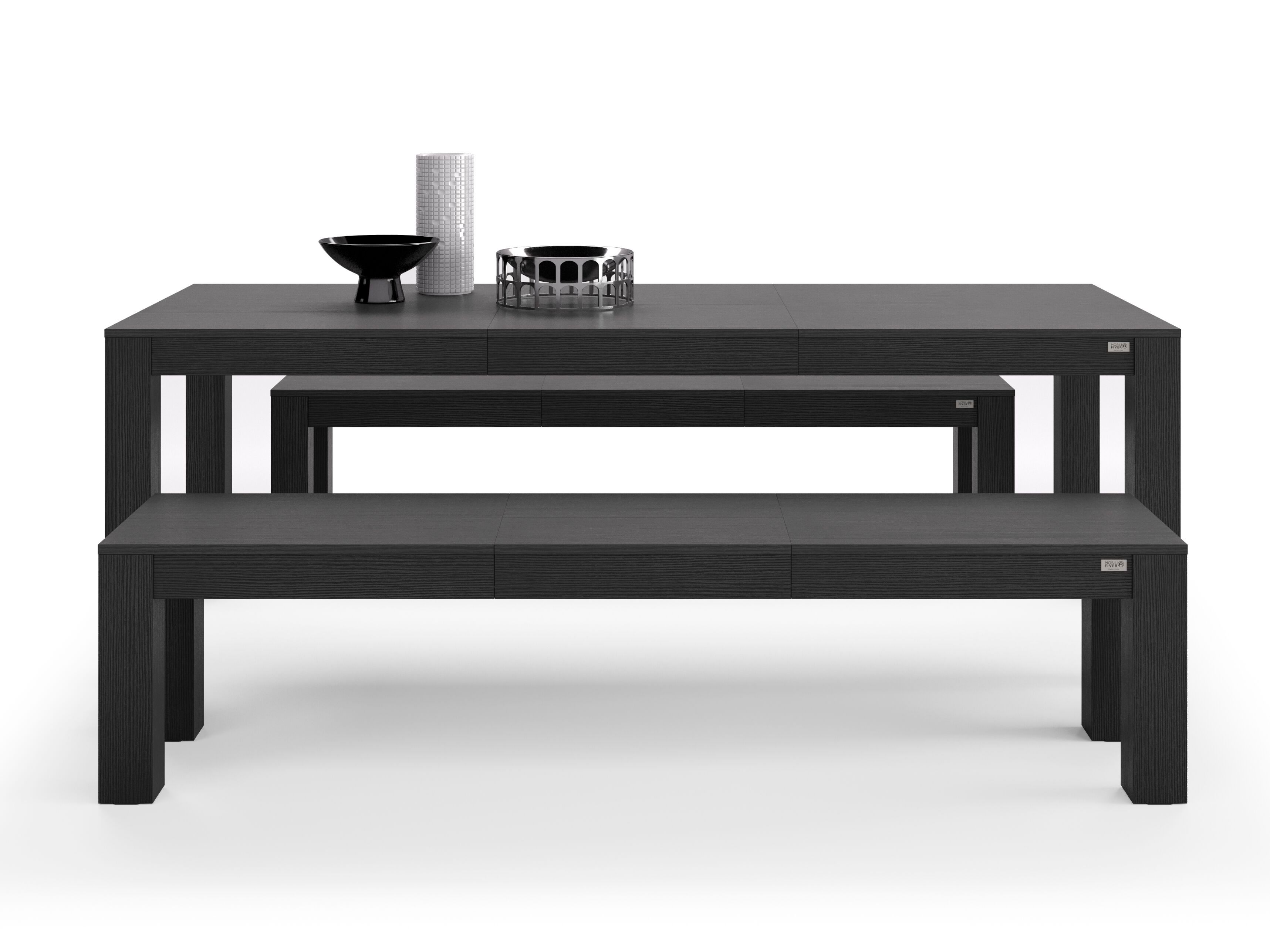 Выдвижной стол из черного ясеня с 2 скамейками Mobili Fiver Rachele ARCH-00085365 - Вид №1