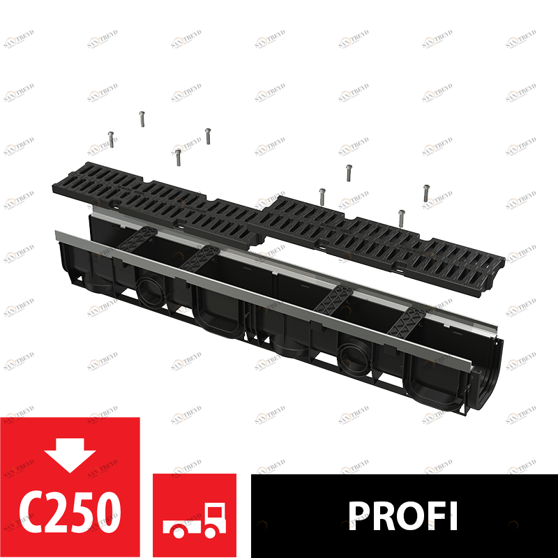 Дренажный канал 100 мм с металлической рамой и решеткой из композитного материала С250 ALCAPLAST AVZ103R403