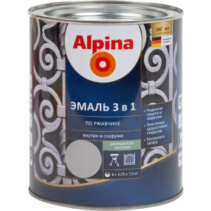 Грунт-эмаль по ржавчине 3 в 1 Alpina полуматовая цвет серый 0.75 л
