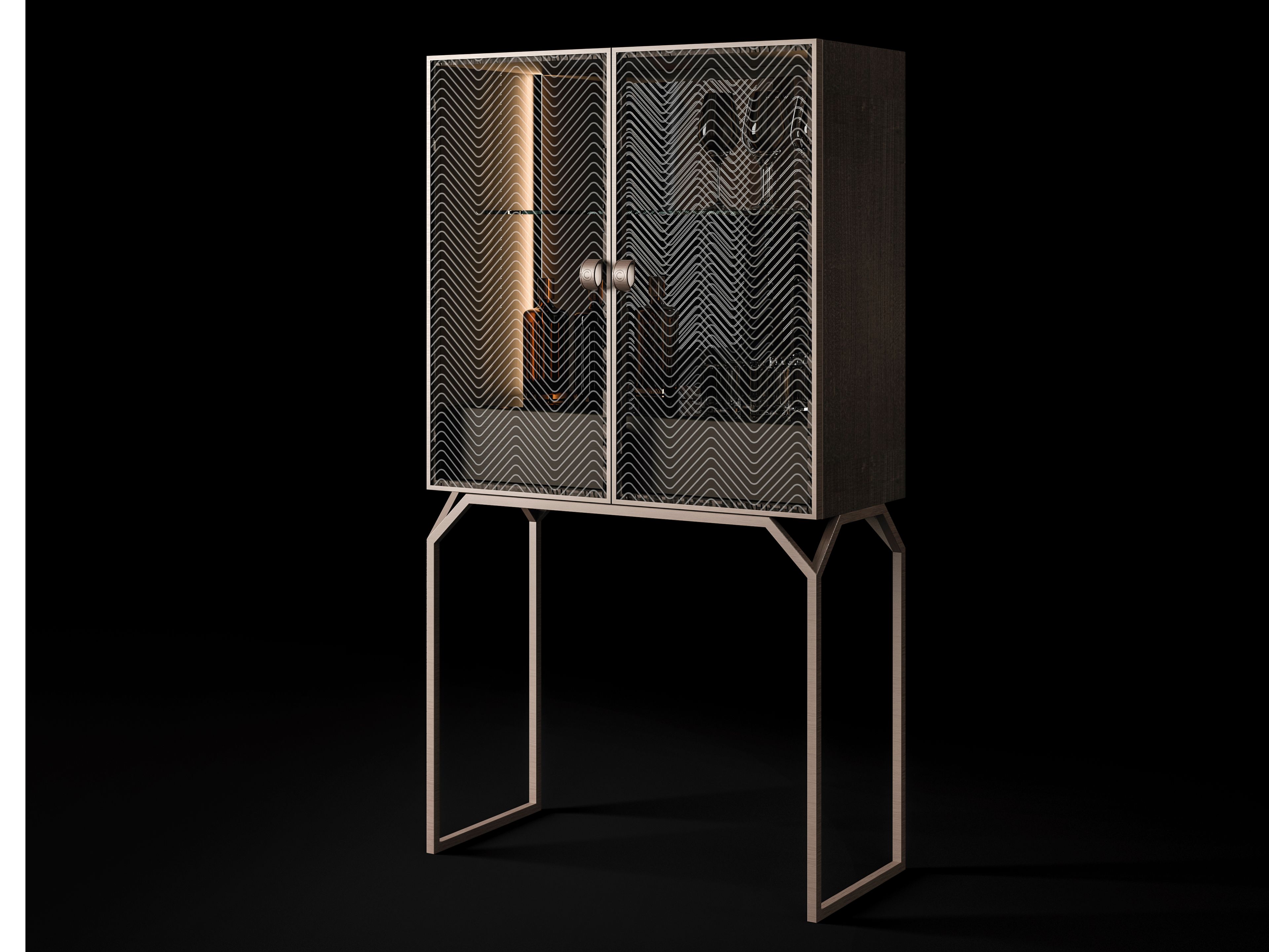 Стеклянный и металлический барный шкаф с подносом CPRN HOMOOD Dragonfly ARCH-00070089