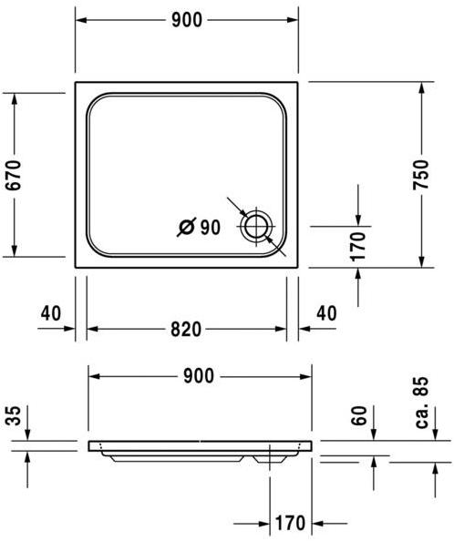 Duravit Поддон для душа прямоугольный из акрила D-code 720104 - Вид №1