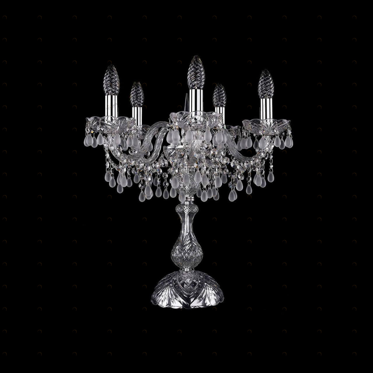 Лампа настольная хрустальная на 5 ламп 47х44 см матовый никель с белым Bohemia Ivele 1410L/5/141-47/ BOHEMIA IVELE ПОДСВЕЧНИК 00-3889185 Белый;прозрачный;серебро 