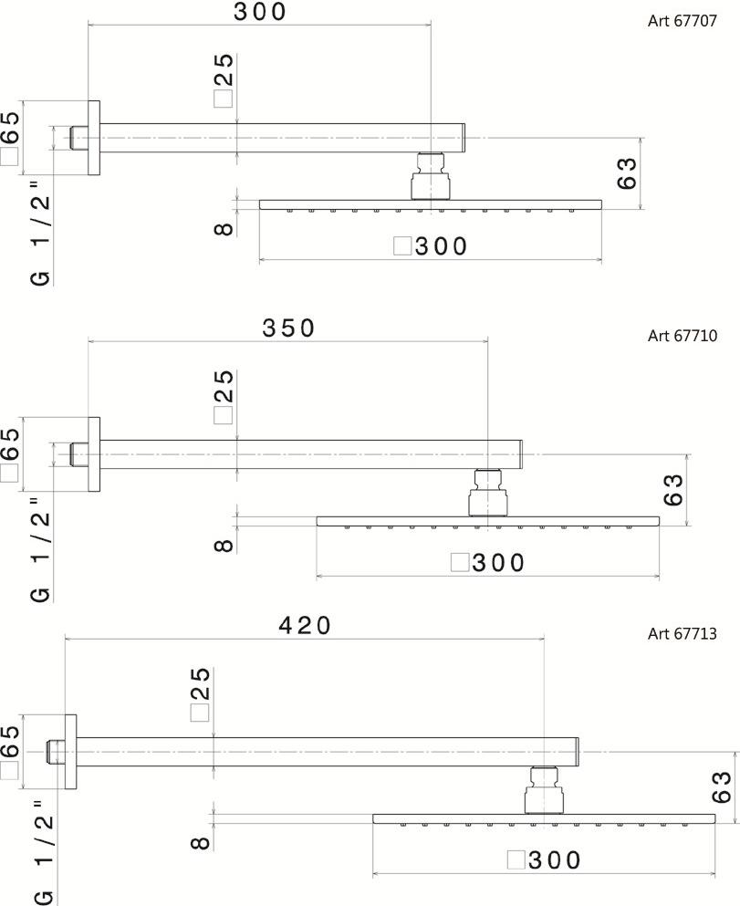 newform Настенная лейка душа с держателем Head showers 67713 - Вид №1