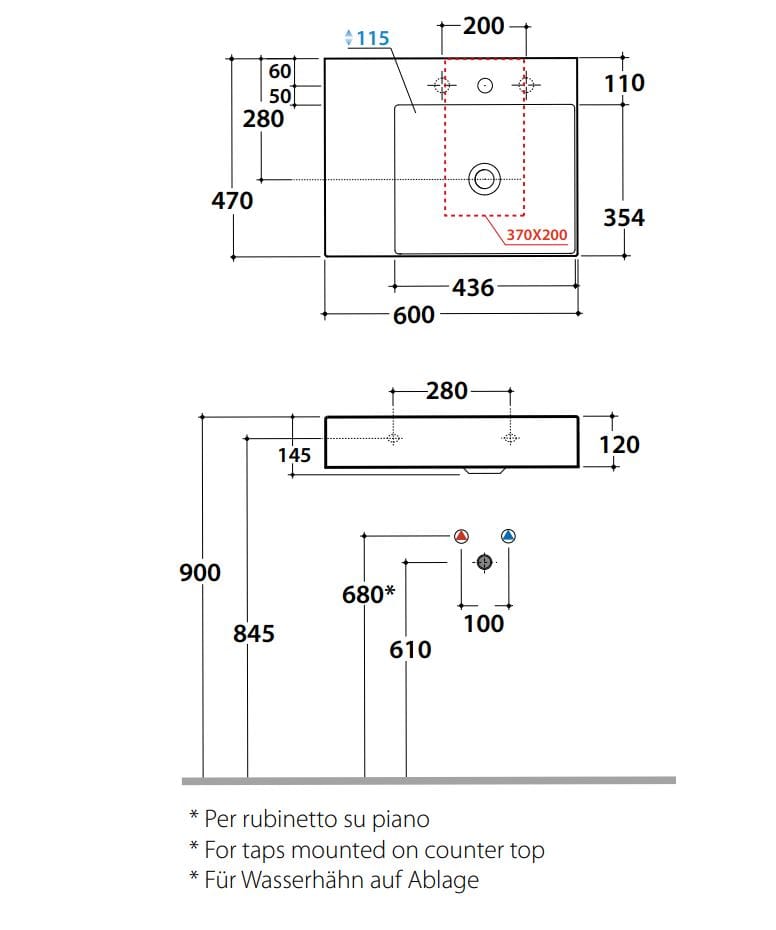 Керамическая прямоугольная раковина Ceramica Globo плиты ARCH-00027767 - Вид №2
