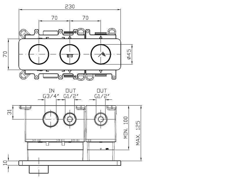 3 отверстия термостатический встраиваемый смеситель для душа Zucchetti Hoop ARCH-00090866 - Вид №19