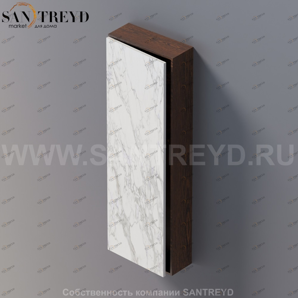 LIFT Модульный шкаф 120 см с левой дверью на доводчиках. Модули могут располагаться горизонтально и вертикально. Отделка: коричневый дуб и белый мрамор. AMOB054MCRUSX Agape