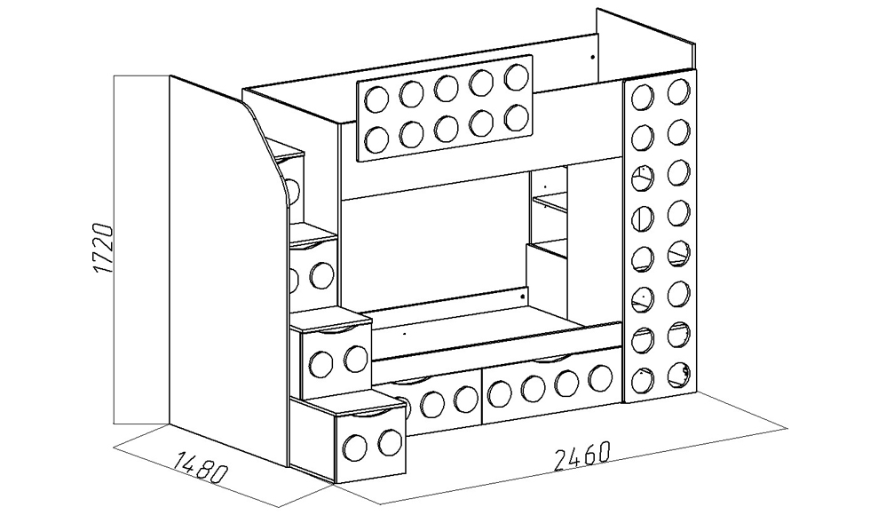 Кровать детская двухъярусная с 2 ящиками левая "Леголенд" МАНДАРИН ЛЕГОЛЕНД 178713 Разноцветный;белый;розовый Santreyd  - Вид №3