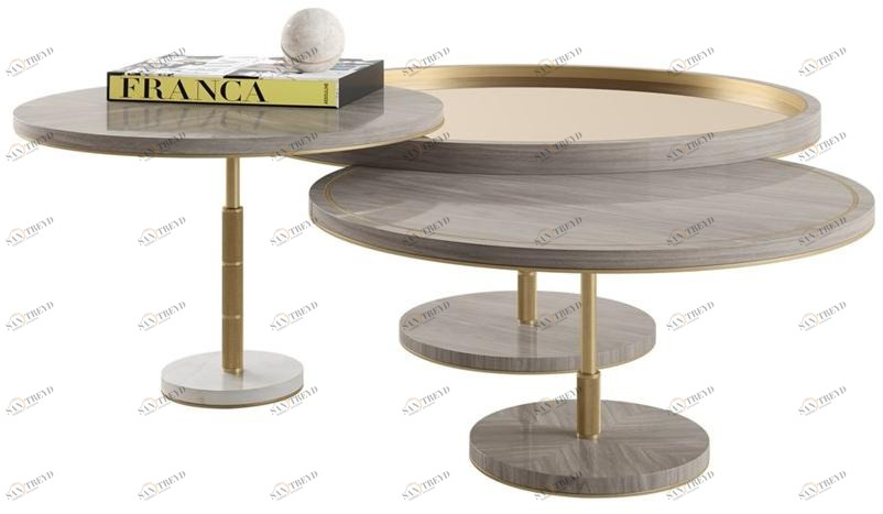 FRATO Круглый журнальный столик из дерева и латуни  Ffu080027aaa 