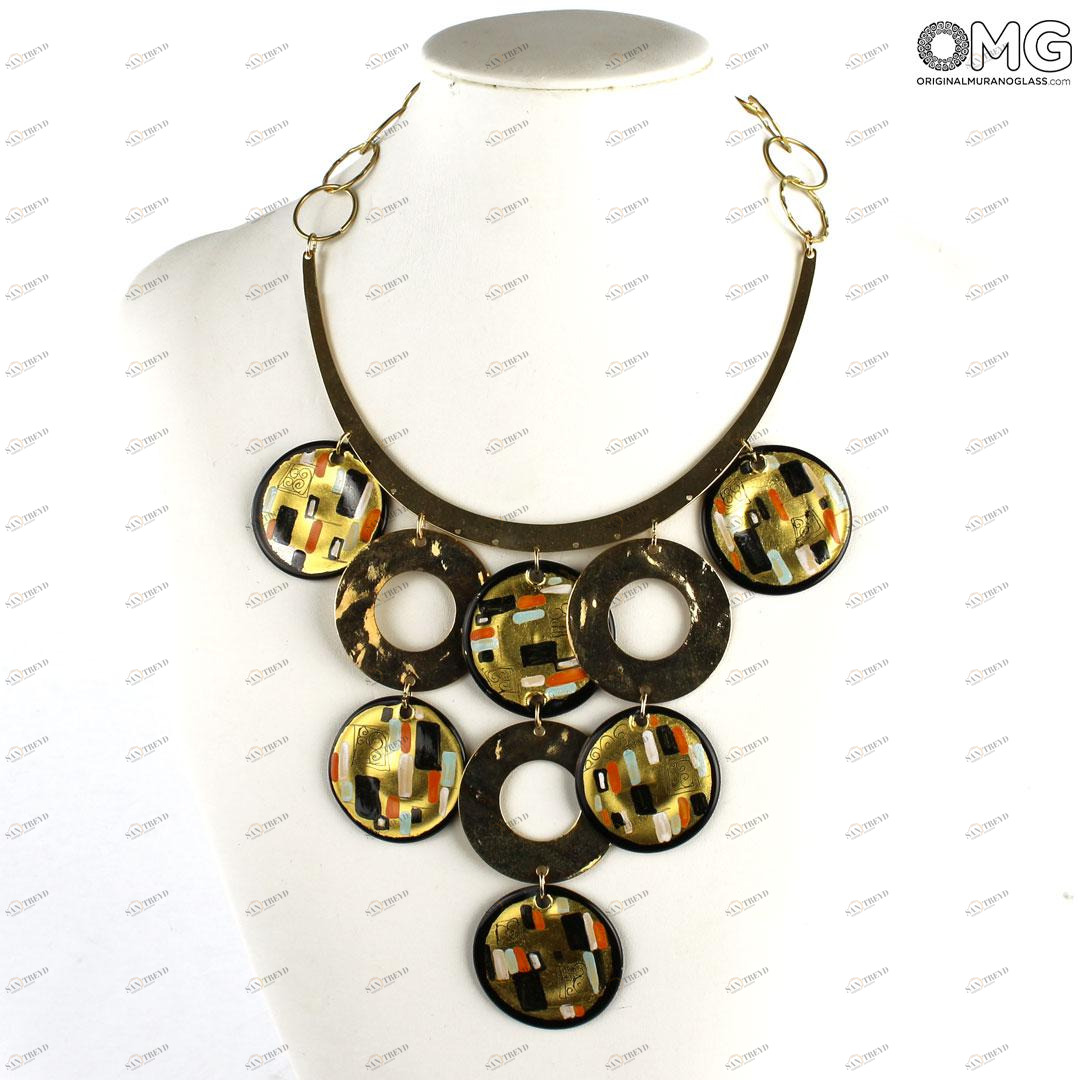 4421 ORIGINALMURANOGLASS Колье в стиле Климта - золото 24 кт - муранское стекло OMG 25 см 