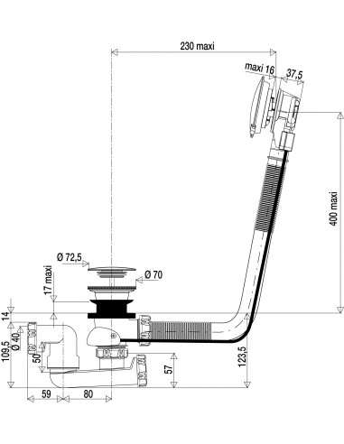 582800 000 00  Сифон для ванны Silencio, нижнее наполнение, с кабелем Л. 650мм, хром. Valentin Хром  - Вид №7