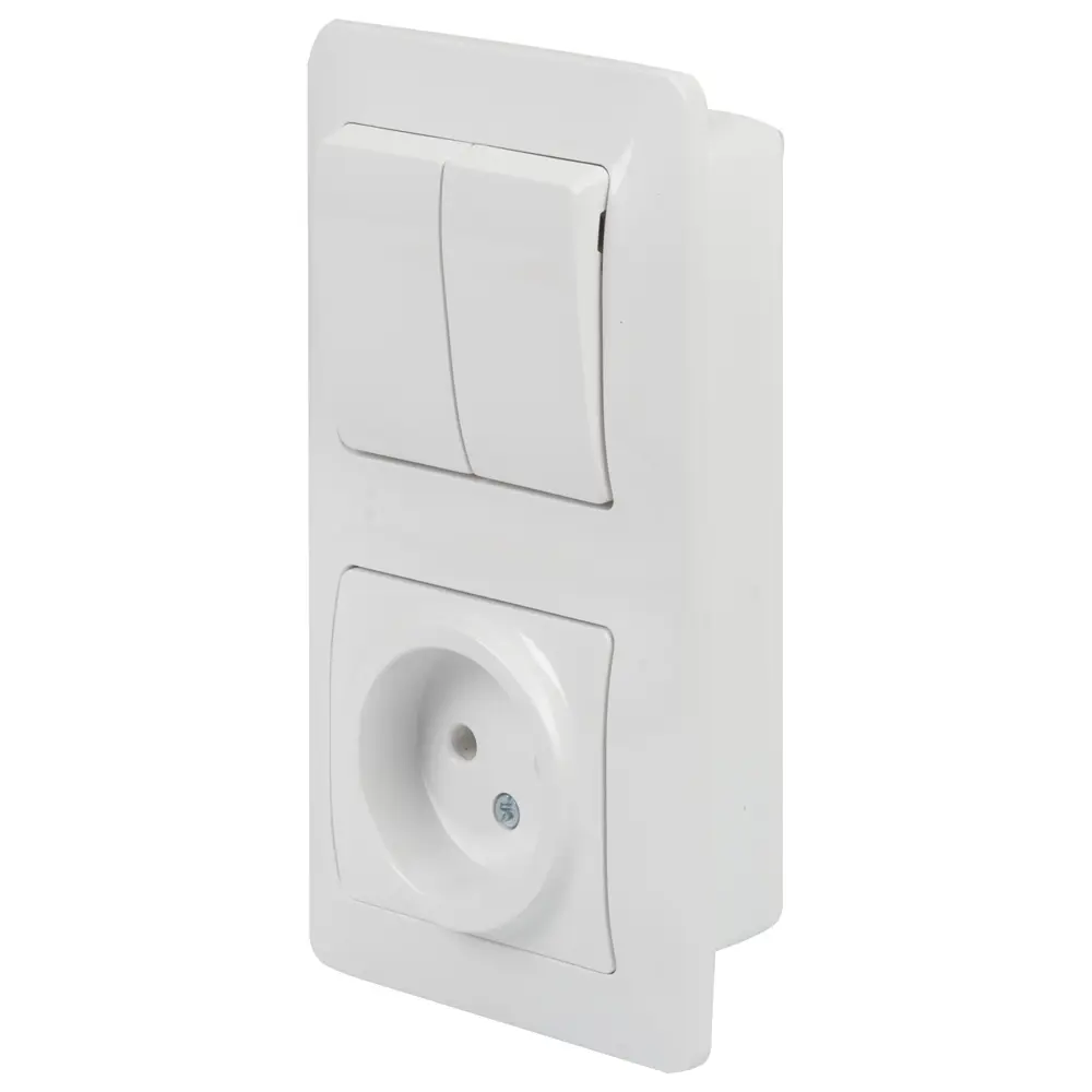 Блок выключатель с розеткой встраиваемый Schneider Electric Glossa 2 клавиши, без заземления, цвет белый 18189500 STLM-2114325 - Вид №1