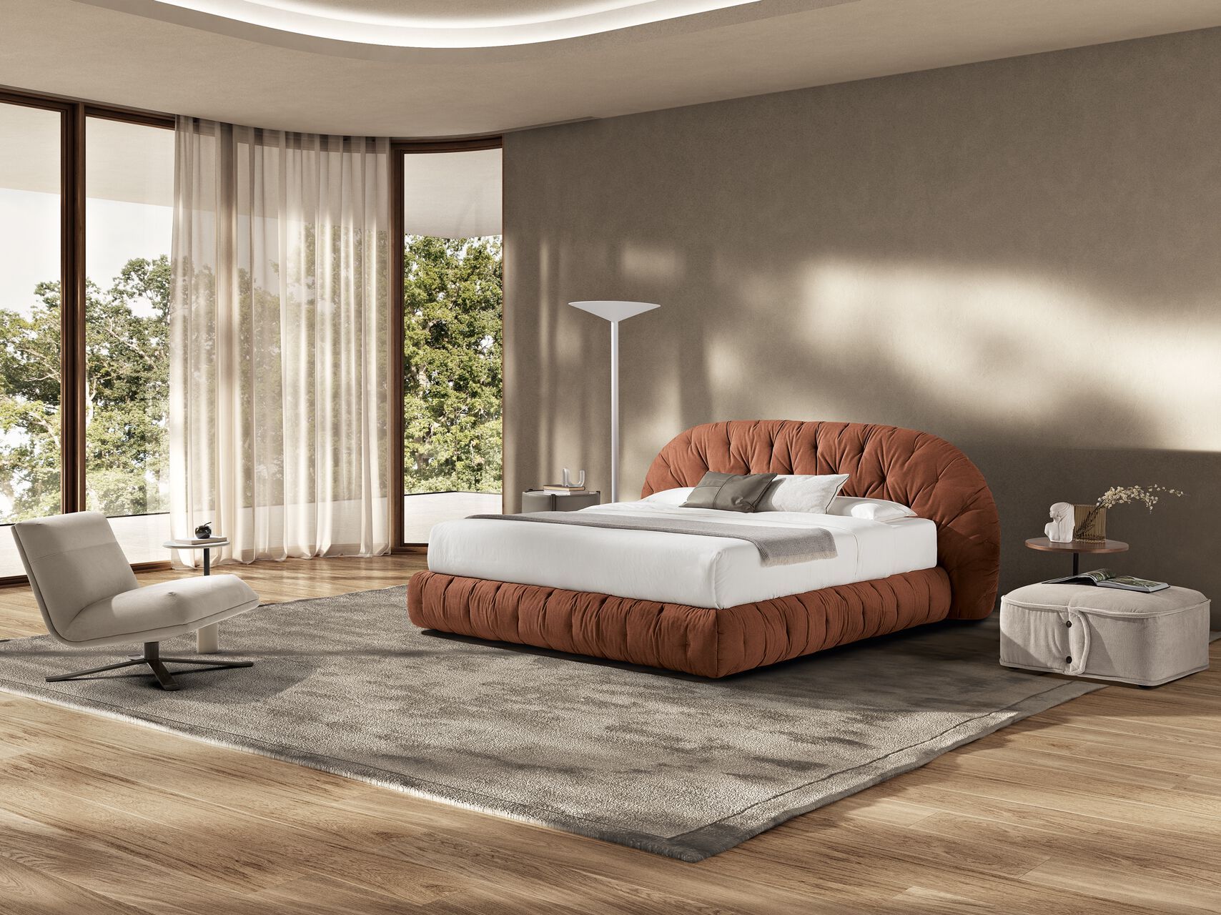 Двуспальная кровать с тканевой обивкой и спинным изголовьем Max Divani Globo ARCH-00150643 - Вид №3