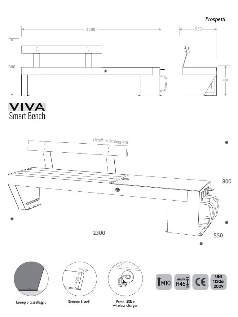 Скамья с USB-разъемом и беспроводной зарядкой EUROCOMITALIA VIVA E-CYCLE ARCH-00066629 - Вид №3
