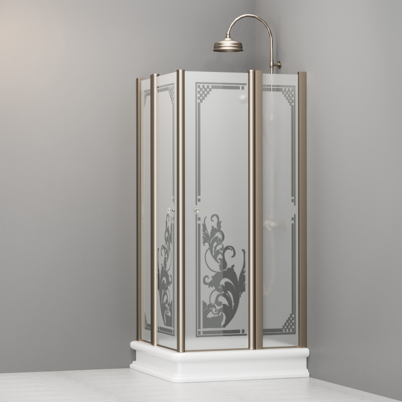 9145P3 Душевая кабинаDX/SX с двумя распашными дверьми и неподвижными элементами для душевого поддона квадрат 90x90, цвет Бронзовый Kerasan RETRO Италия 