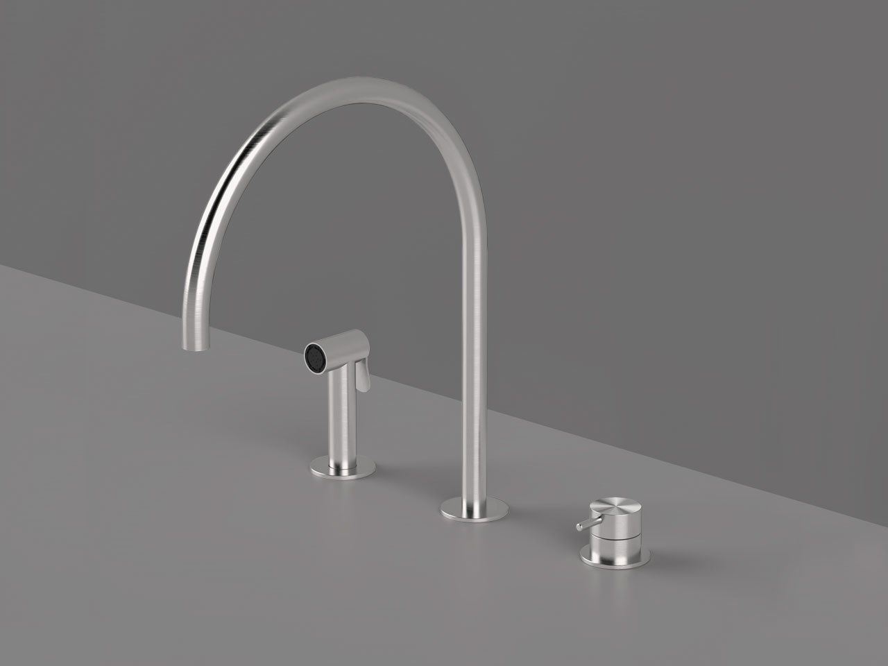 Смеситель для кухни с 3 отверстиями из нержавеющей стали со съемным ручным душем Radomonte TOKI ARCH-00127260