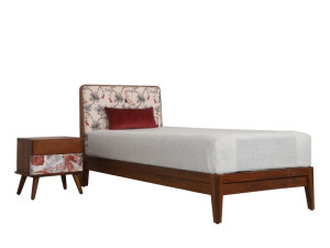 Односпальная кровать из тикового дерева с мягким изголовьем