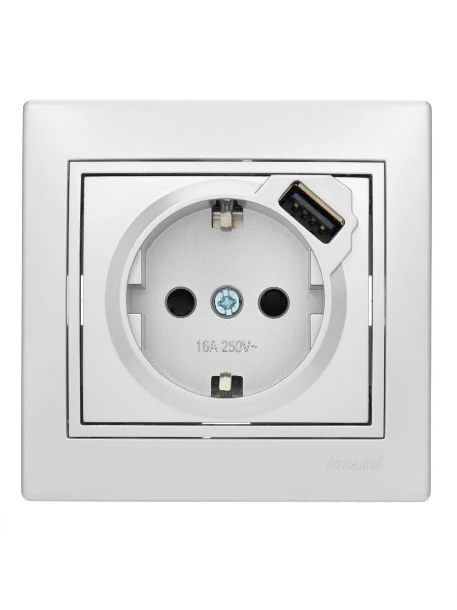 MIRA Розетка сз + USB разъём серебро LEZARD 701-1010-181 - Вид №1