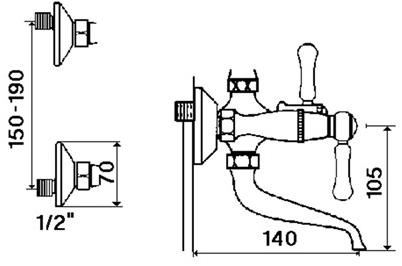 rvb Смеситель для ванны с ручным душем на 2 отверстия 1935 wood 1936.11.67-cc - Вид №1