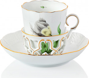 1051676 Herend Чашка для шоколада с блюдцем 150мл"Китти" (черная) Фарфор, Керамика