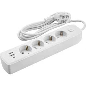 Удлинитель бытовой Онлайт 3x1 3 м 4 розетки с заземлением 2500 Вт с выключателем и USB цвет белый