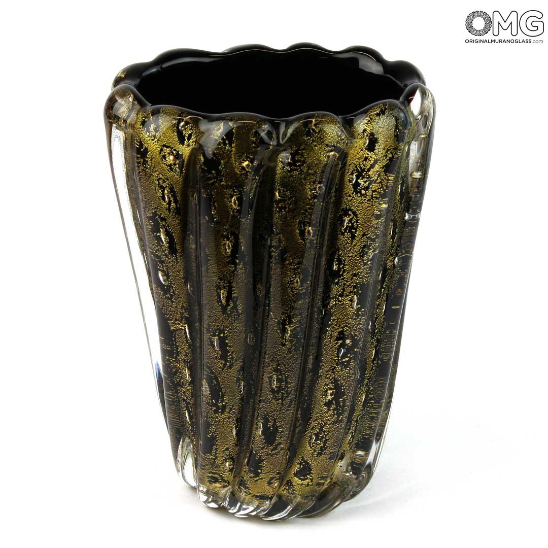 3900 ORIGINALMURANOGLASS Ваза Лотос - Чёрная с авантюрином - муранское стекло OMG 12 см  - Вид №1