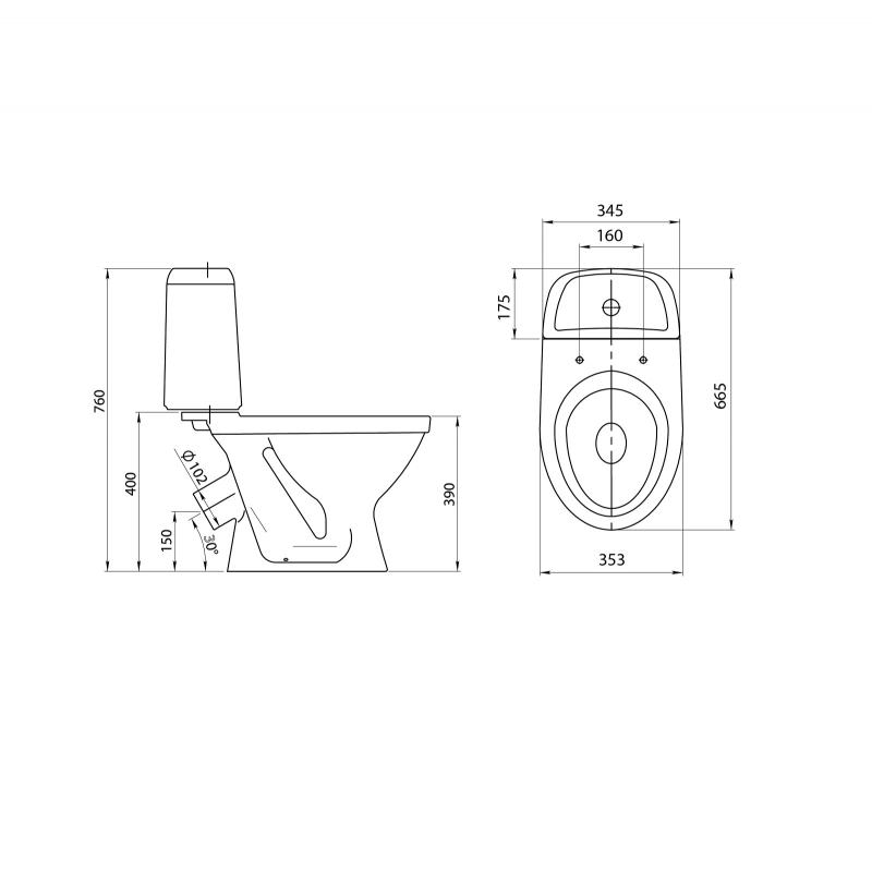 1.P205.4.S00.00B.F Компакт унитаз с бачком Белый SANTERI  Россия  - Вид №1