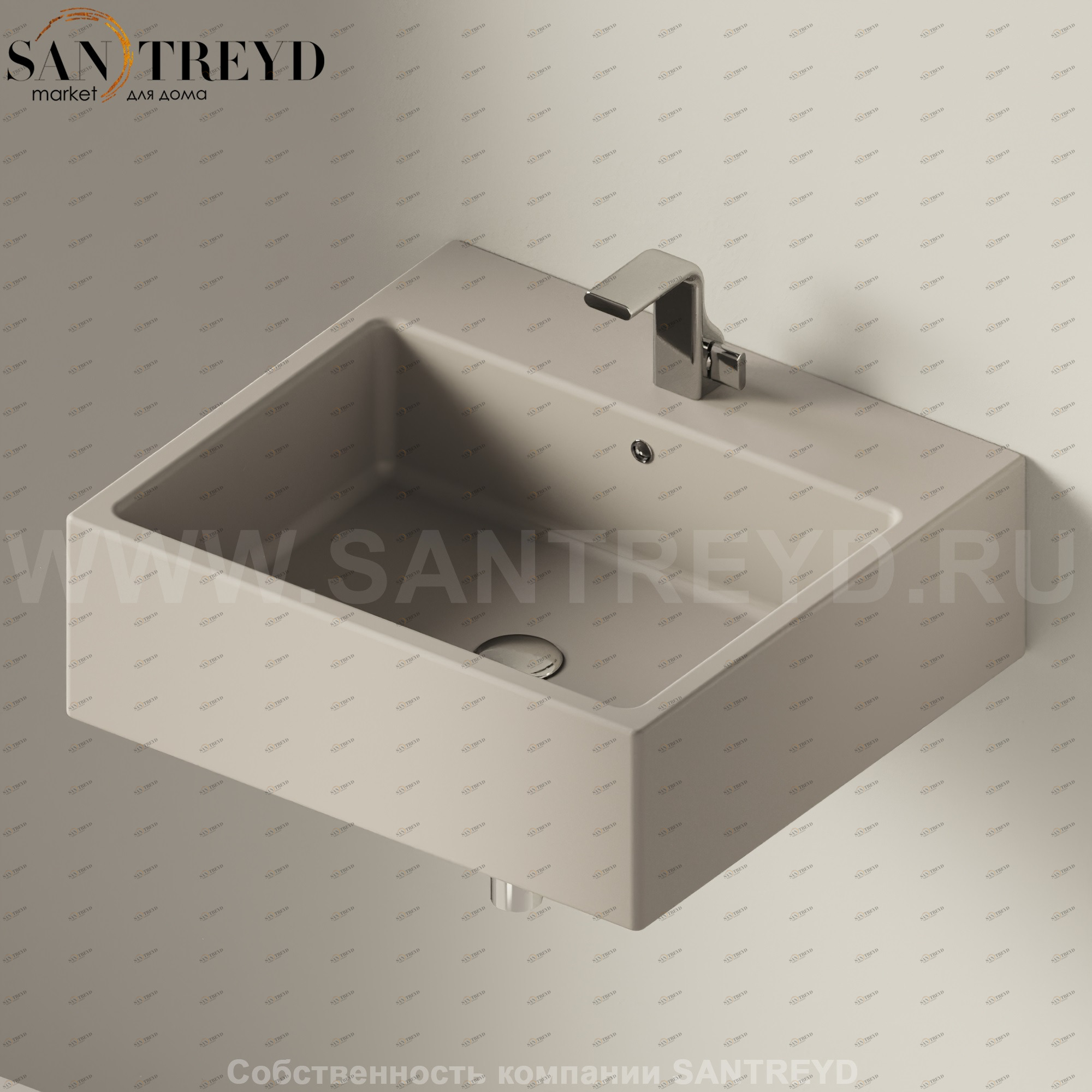 5052.1019 Подвесная раковина настенная прямоугольная Ceramica Flaminia Acquagrande серая