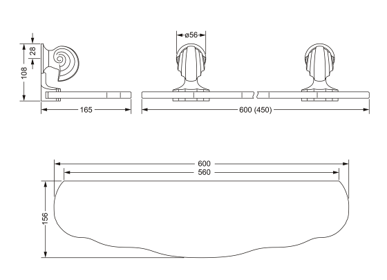 Полка 600 мм с настенными держателями JOERGER Muschel 601.00.009.000 - Вид №1