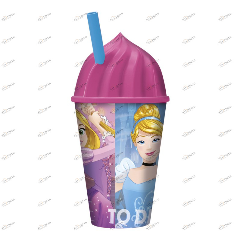 Стакан пластиковый с соломинкой и объемной крышкой в виде мороженого "Принцессы. Дружные приключения STOR ПРИНЦЕССЫ 335978 Розовый Santreyd 