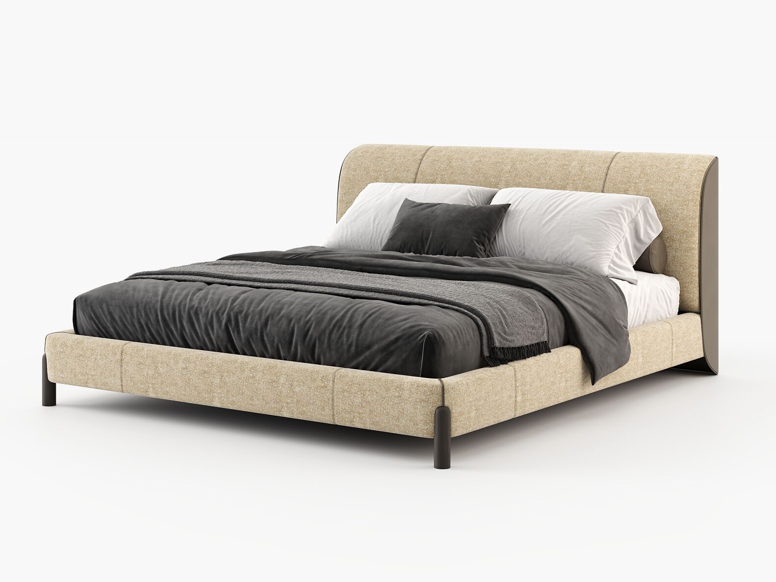 Двуспальная кровать из ткани с мягким изголовьем Laskasas Canvas ARCH-00149703