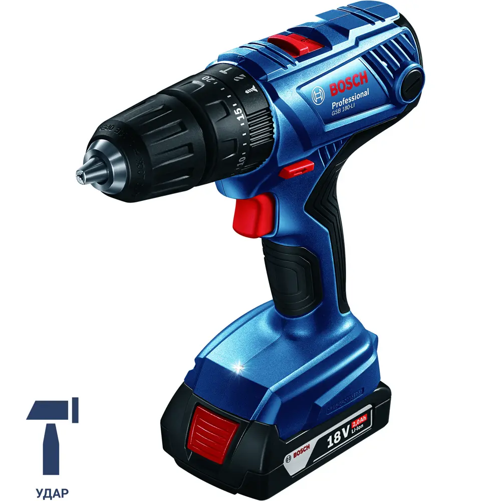 Дрель-шуруповерт аккумуляторная ударная Bosch GSB 180 Li 06019F8323, 18 В Li-Ion 2x2 Ач 82511791 STLM-2070452 BOSCH PROFESSIONAL 