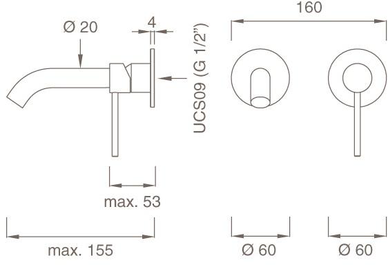 Ceadesign Смеситель для умывальника настенный из нержавеющей стали на 2 отверстия Gastone Gas 27 - Вид №1