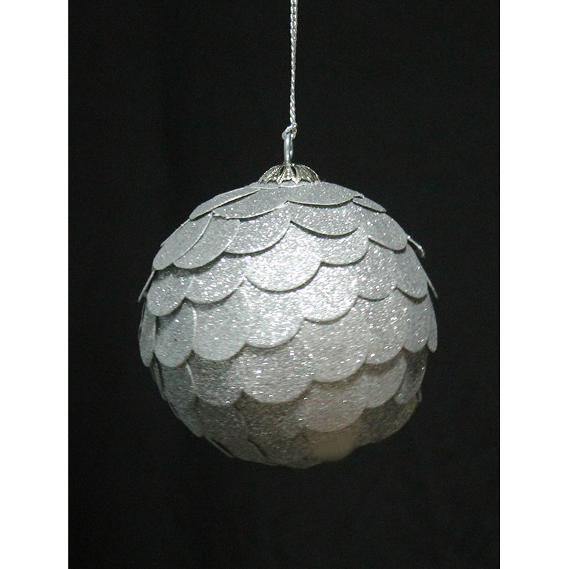 Шар новогодний серебряный с блестящими чешуйками Paper ball, 10 см ENJOYME  253103 Серебро;серый  - Вид №2
